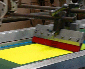 Screen printer squeegee applying coating